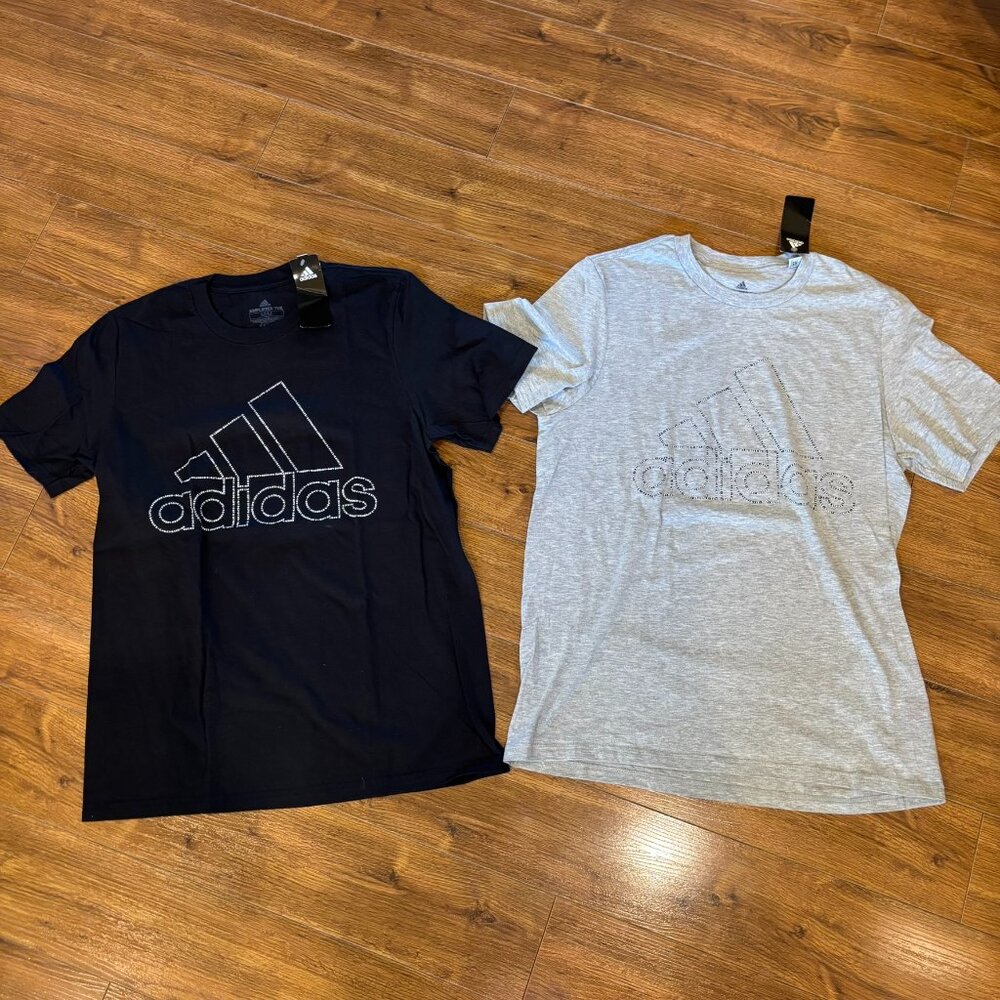 New Set of 2 Men's Adidas Amplifier T Shirts Gray Black Logo M Medium